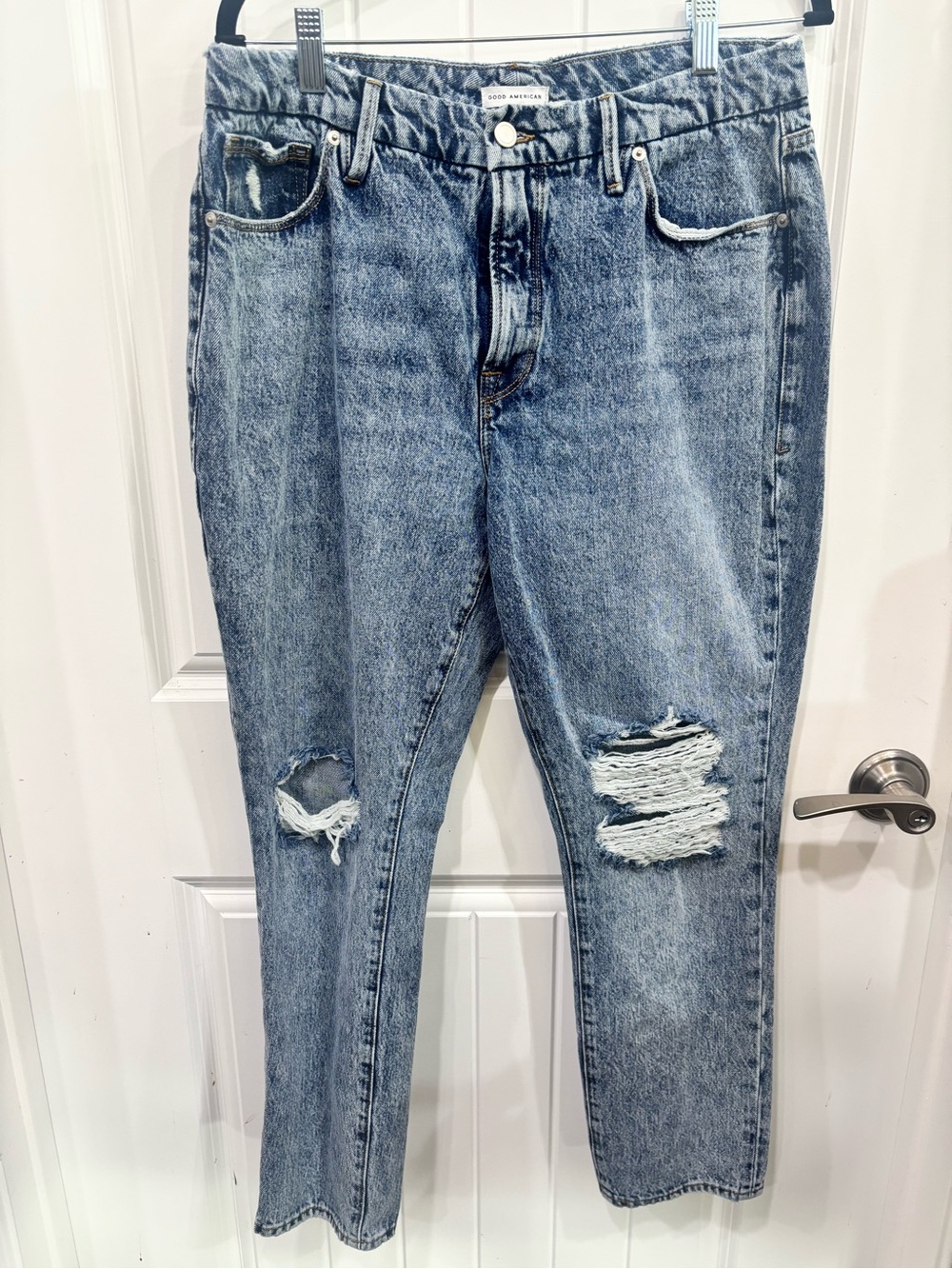 Good American Light Blue Distressed Boyfriend Jeans